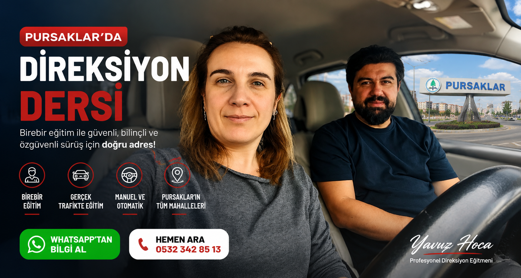 Yavuz Hoca ile Pursaklar'da birebir direksiyon dersi alan sürücü adayı